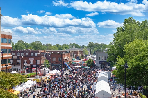Birds-eye view of a spring festival.